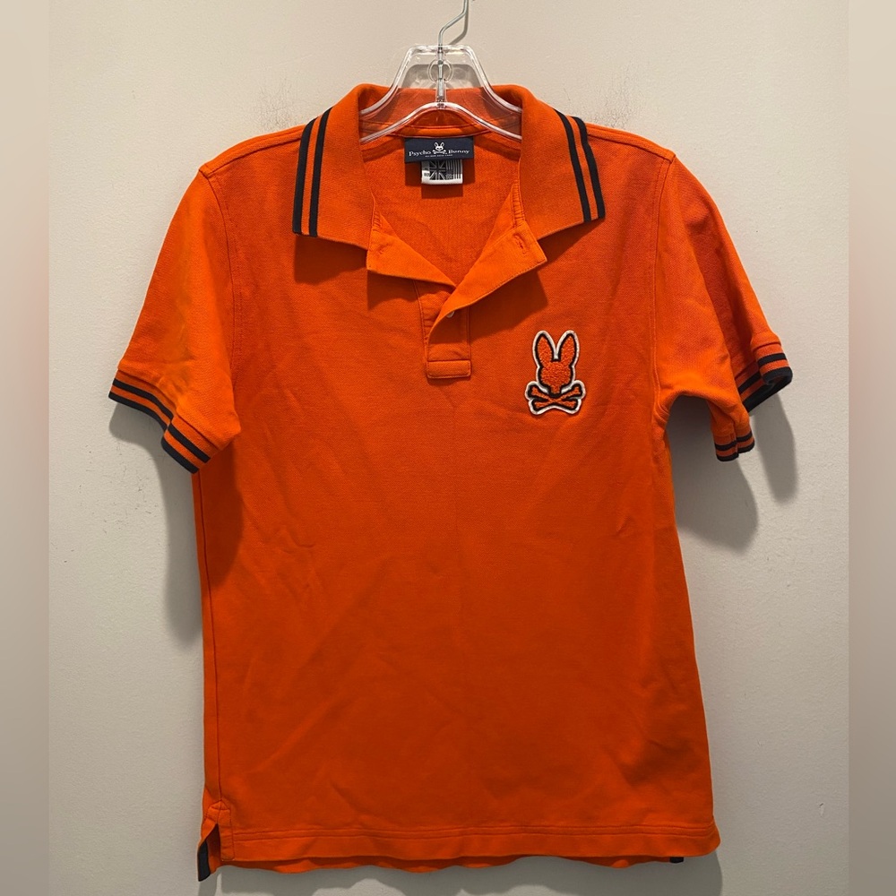 Psycho Bunny Classic Polo Shirt Orange Big Boy Size 18/20 EUC Pima Cotton Logo